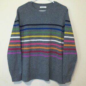 WoolOvers Gray Rainbow Stripe 100% Lambs Wool Washable Sweater Women's sz L